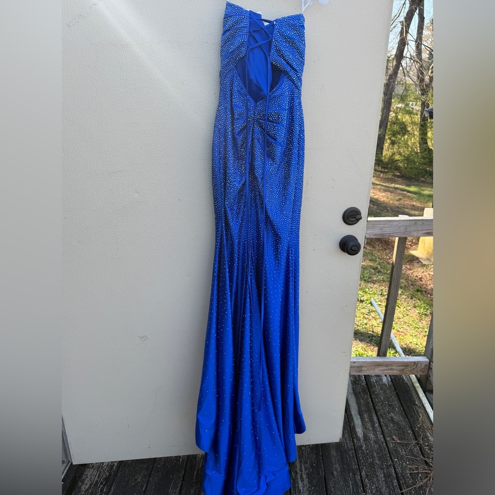 Sherri Hill Sapphire Gown with Rhinestones - Picture 3 of 5